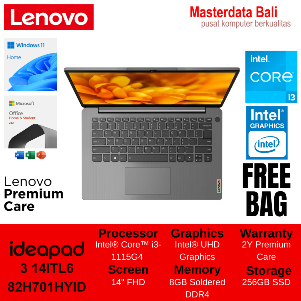 Laptop Lenovo IdeaPad 3 14ITL6 Intel Core i3 14 FHD W11HOME + OHS 2021