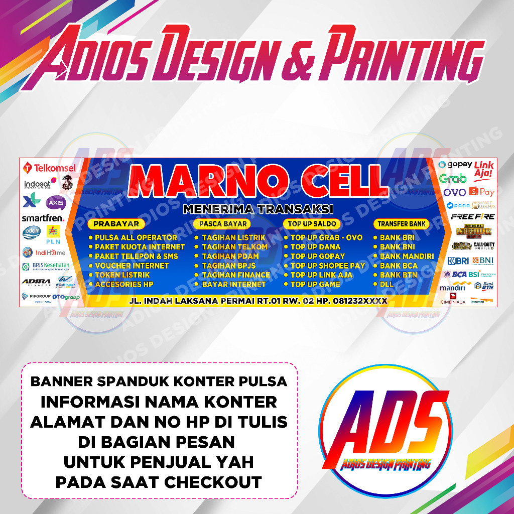 BANNER KONTER PULSA / SPANDUK KONTER PULSA LENGKAP