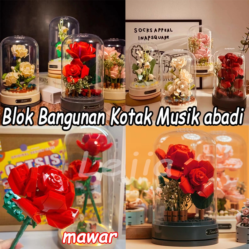 【 Clearance Sale】Blok Bangunan Kotak Musik Bunga/Blok Bangunan DIY Kotak Blok Bangunan Musik/Mainan 