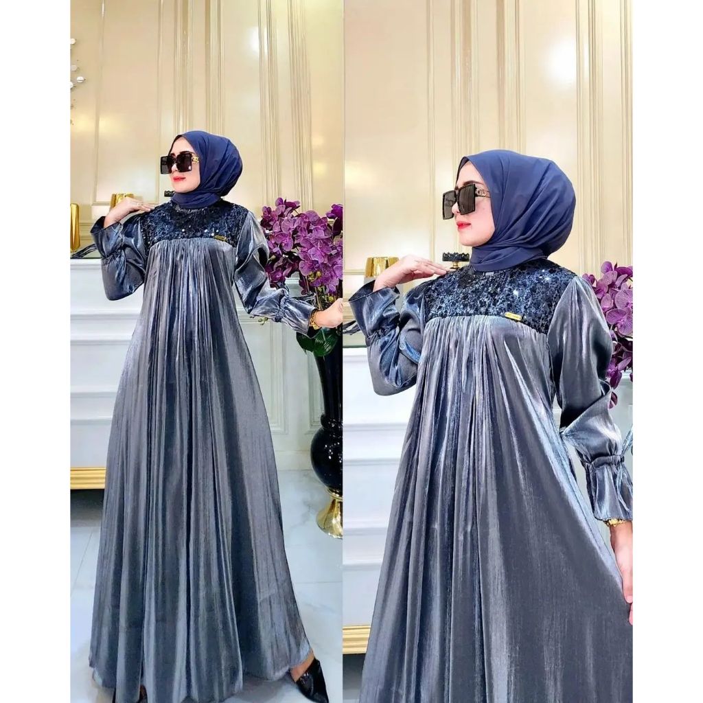 Luna Dress // Dress Shimmer Silk Premium // Shimmer Dress // Dress Shimmer Silk // Gamis Shimmer Silk // Dress Shimmer // Dress Lengan Balon // Dress Putih Korean Style Vintage // Dress Kondangan Nonhijab Mewah // Dress Prewedding Hitam