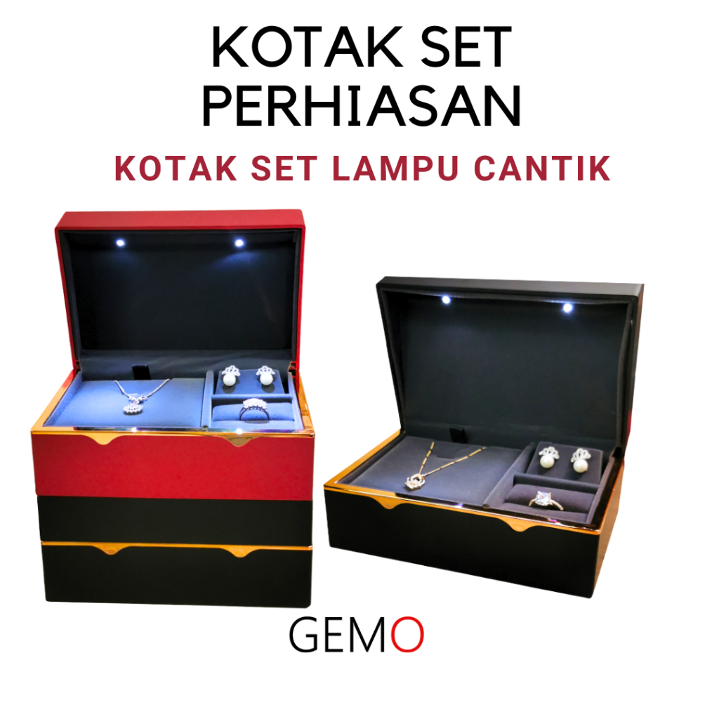 Kotak Set Lampu Cantik Perhiasan / Jewelry Box Wadah Cincin, Gelang, Liontin, Anting, Kalung Unik Mu