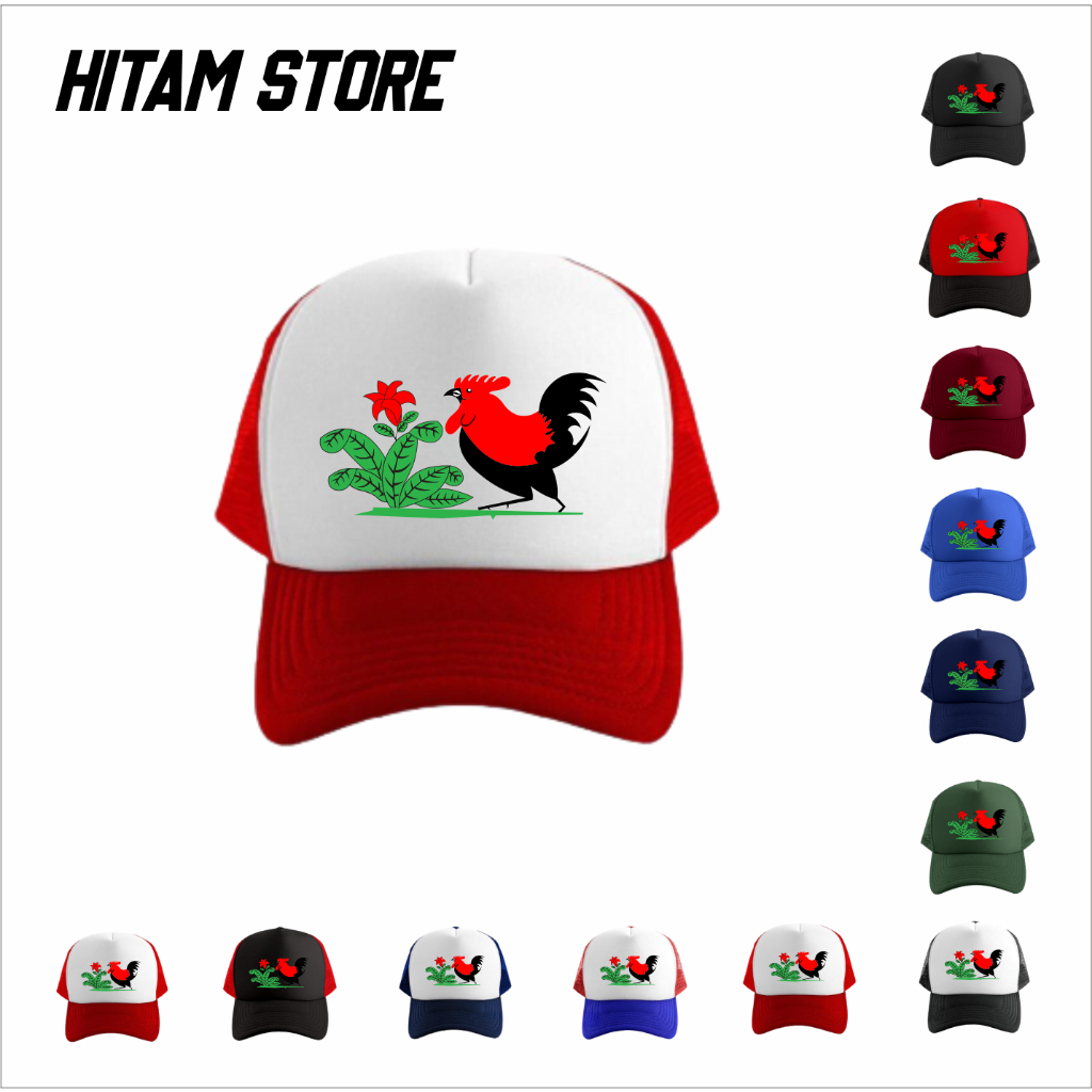 Topi Jaring Trucker Logo Ayam Jago