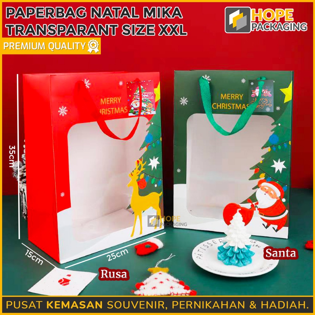 

Paper Box Natal Christmas Window Size : 25x35x15 cm / Tas Kado Natal / Paper Bag Xmas / Goodie Bag Souvenir Hampers Natal / Gift Bag Hadiah Souvenir / Paper Gift Transparan / Tas Jinjing Natal Souvenir Kue