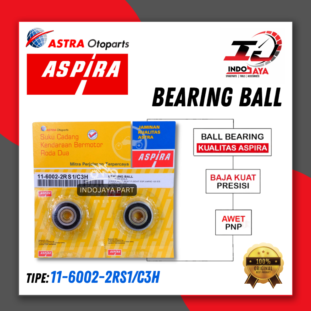 BEARING MOTOR ASPIRA 6002-2SR1/C3H UNTUK SEMUA TIPE MOTOR / 11-6002-2RS1/C3H /  6002 - 2RS1 / C3H / 