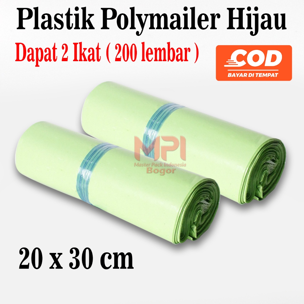 

2 IKAT [ 200 LEMBAR ] Plastik Polymailer Hijau 20 x 30 cm - packaging Kantong Amplop - Master Pack Indonesia Bogor