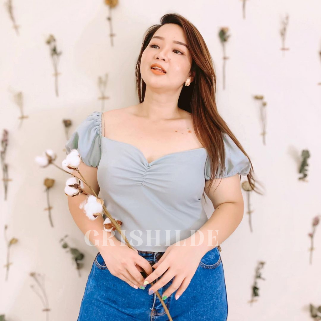 LUCY Baju Atasan Wanita Dewasa Jumbo Crop Top Lengan Panjang Korean Style Lengan Pendek Oversize Sab