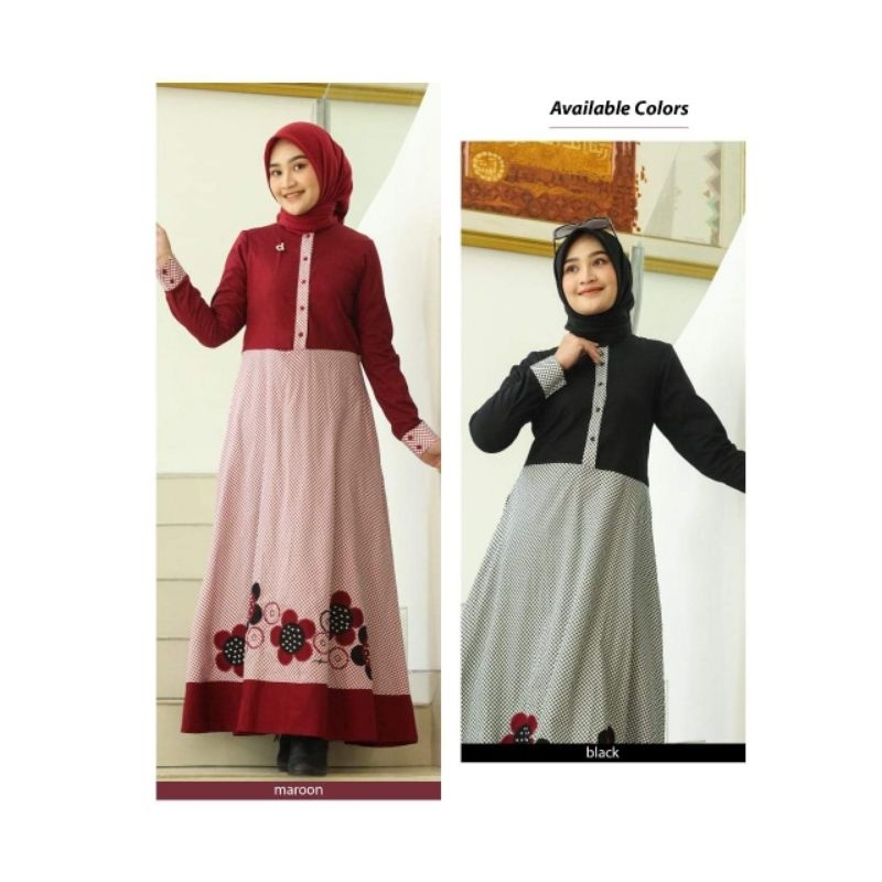 ❤️ Dannis Online Surabaya ❤️ A230806 Abaya Dannis Terbaru Katun Bordir Polkadot bahan popli Gamis Dr