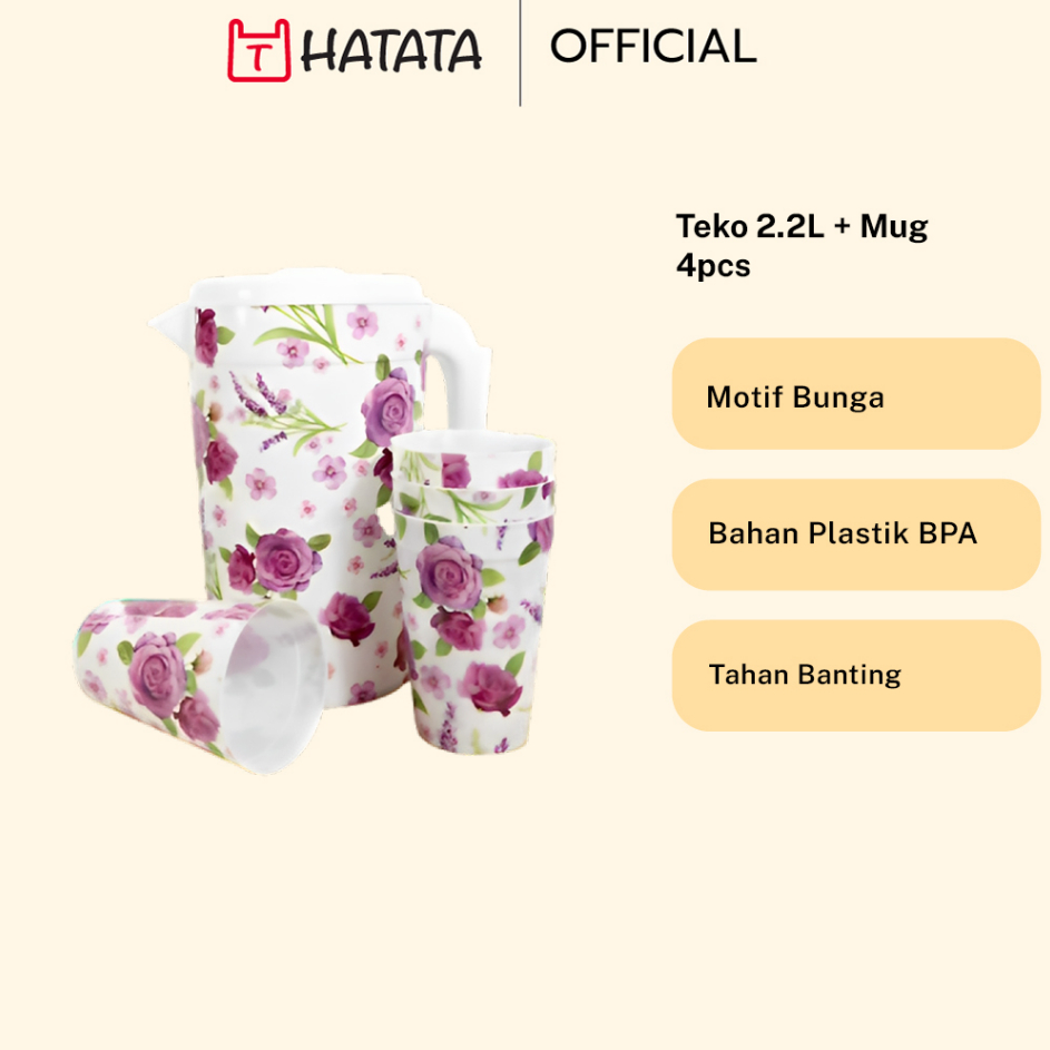 Mutakhir TEKO SET MOTIF MENARIK  + 4 GELAS MUG WARNA CANTIK UNGU