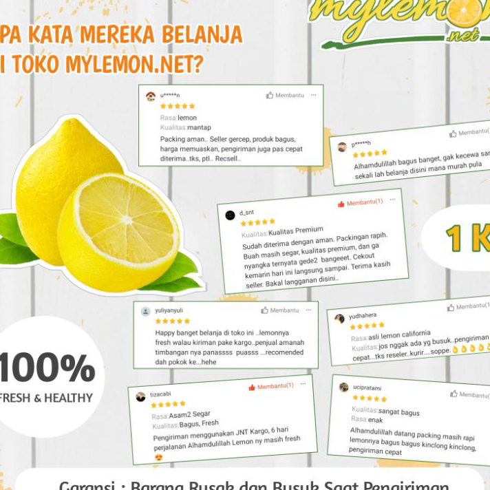 

Ready Stock Lemon California Fresh 1 Kg / 1000 gram Isi 7-12 | Cocok Untuk Infused Water | [MYLEMON.NET]