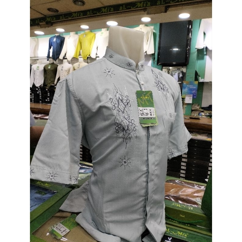baju Koko Al Mia pendek bahan licin dus hijau 100% original