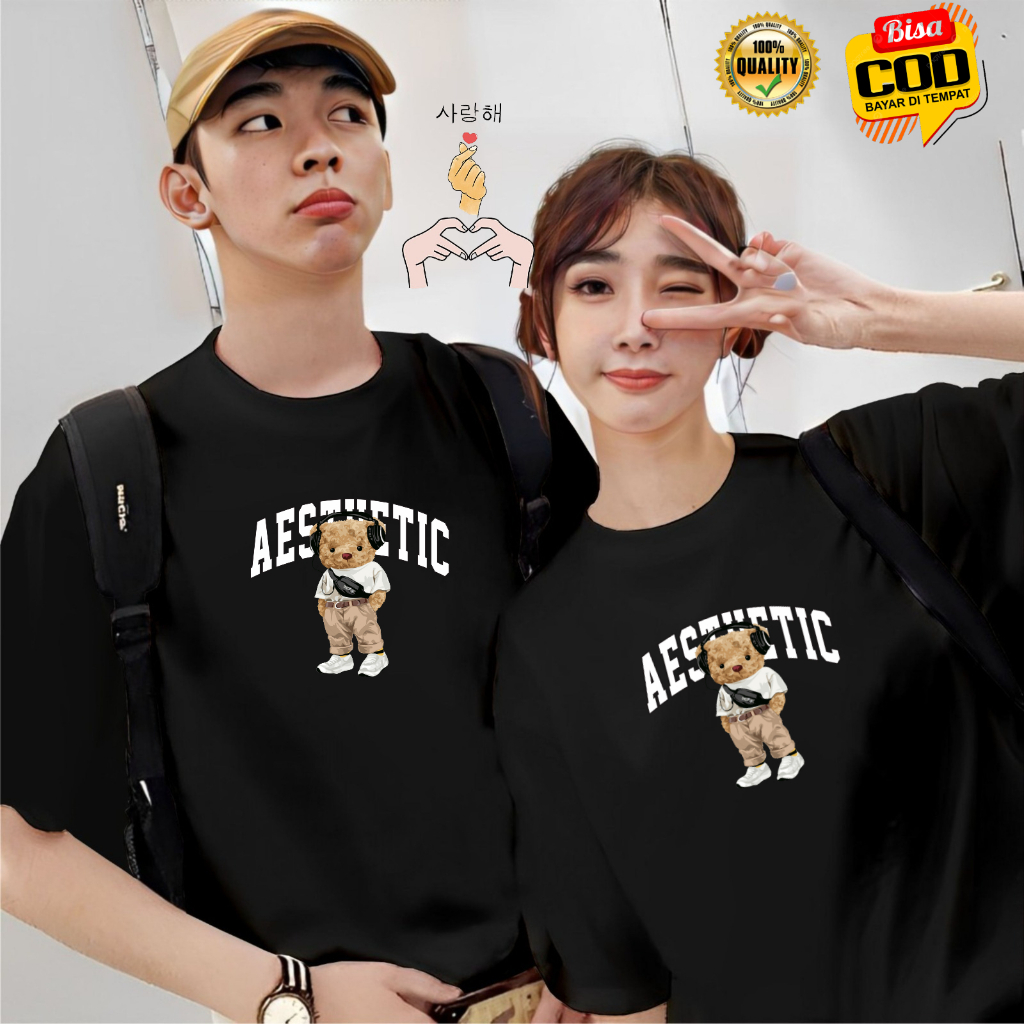 Baju Couple pasangan BEAR AESTUETIC Kaos Couple Pasangan Bahan Katun Premium Pria Wanita Baju Kapelan Cewek Cowok Harga Murah Dan Keren Baju Oblong Couple Laki Laki Perempuan Terbaru Kekinian Tahun Ini Bisa Cod