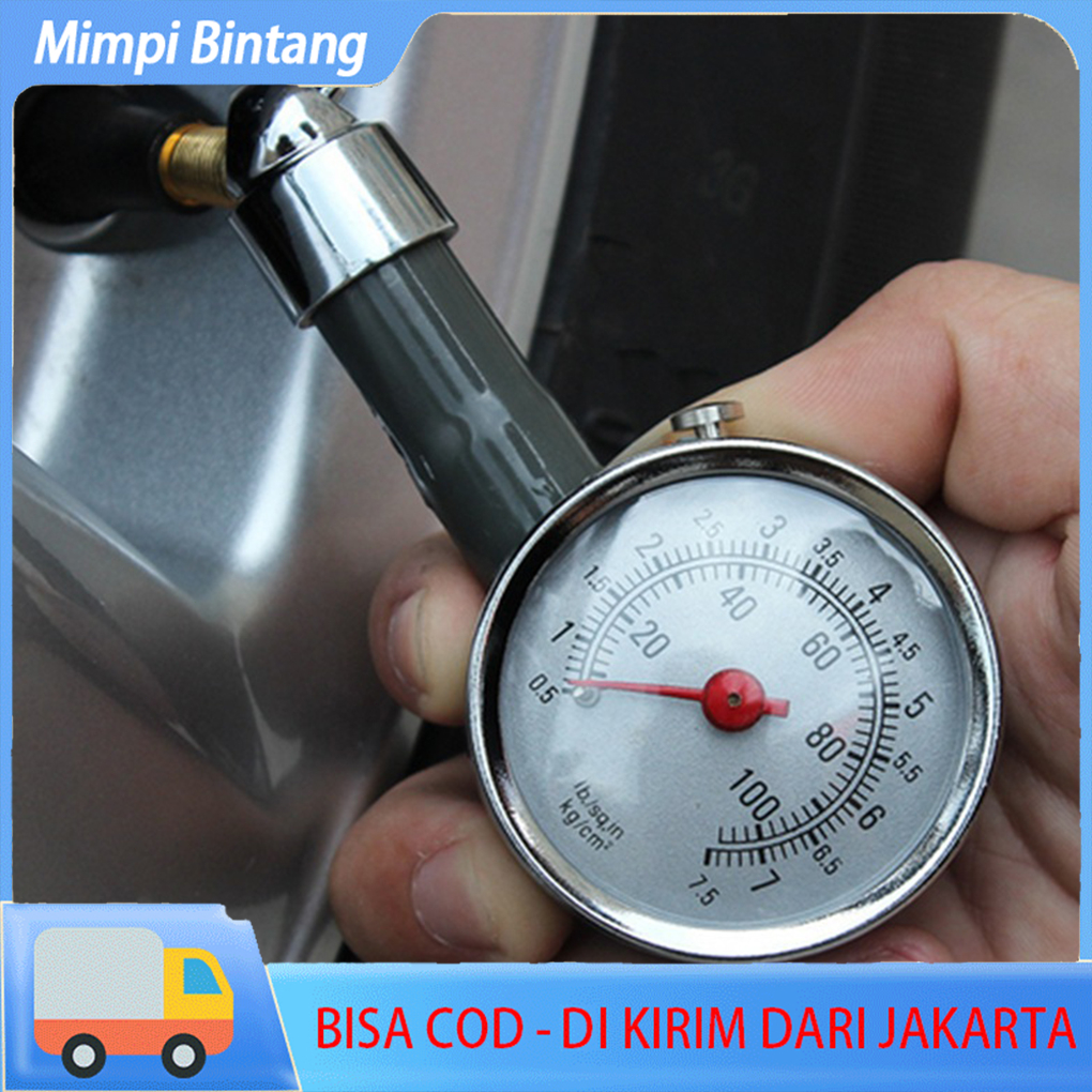 Meteran tekanan ban mobil Dial bulat, alat pengukur tekanan ban truk