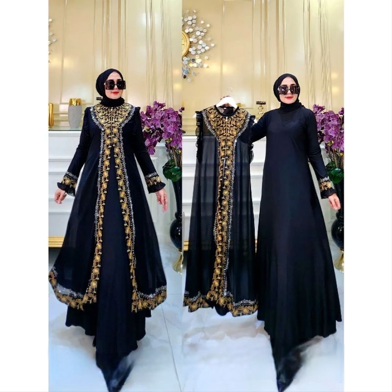 GAMIS ABAYA TURKI JERSI PREMIUM ROMPI LEPAS RENDA MATAHARI