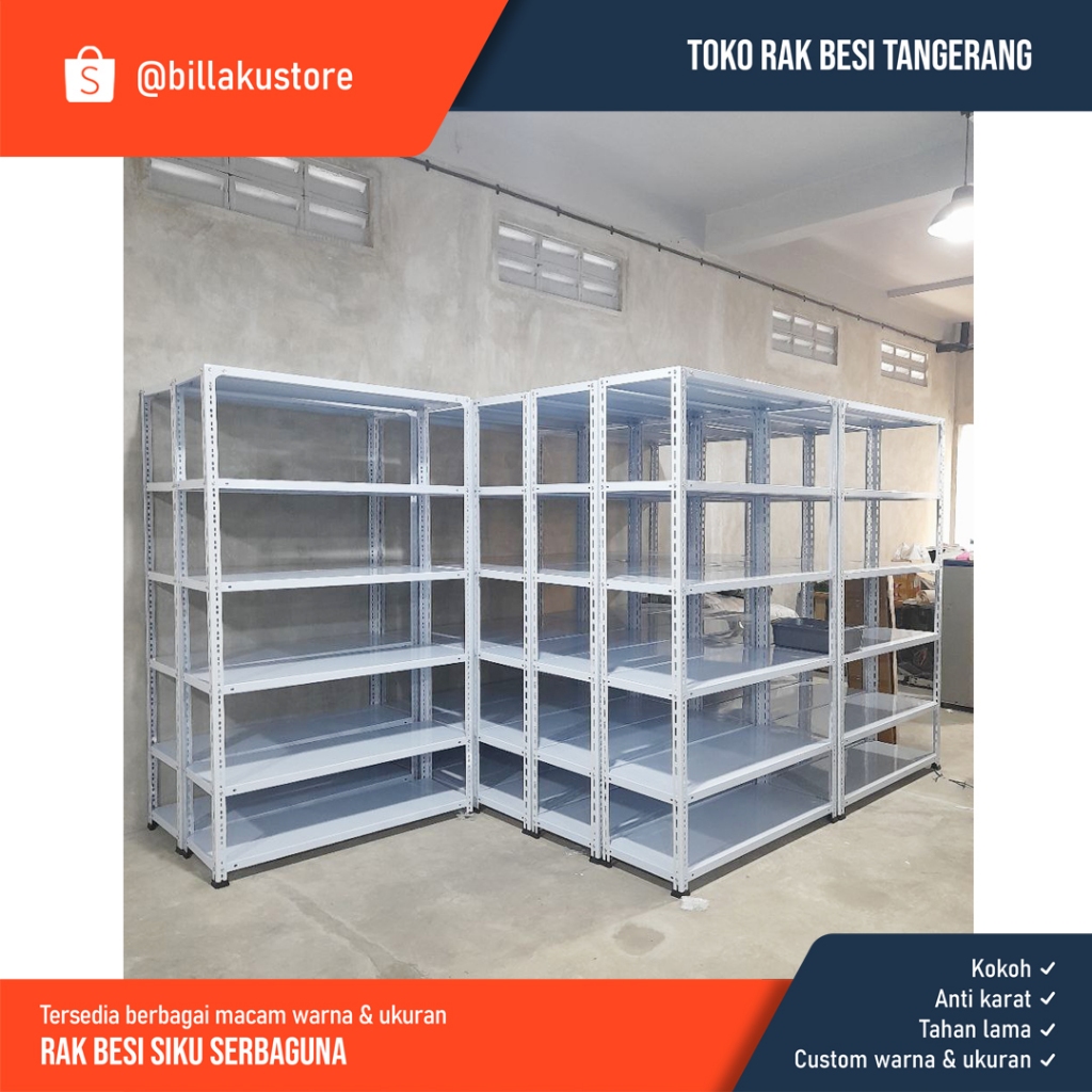Rak besi 6 susun 120x40x200 ambalan besi siku lubang