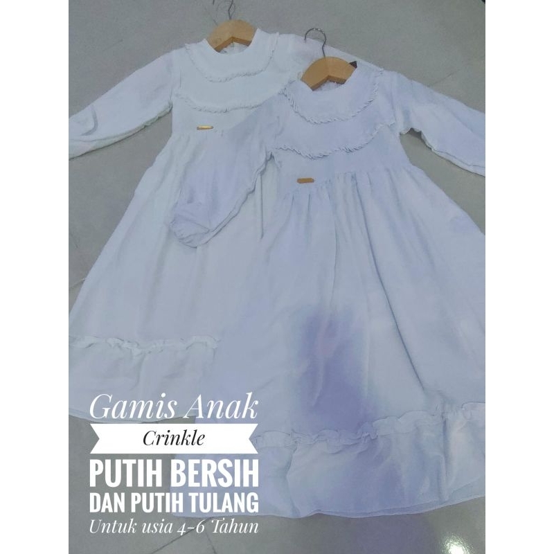 GAMIS ANAK CRINKLE PUTIH | PUTIH TULANG | GAMIS ONE SET JILBAB | GAMIS TERLARIS
