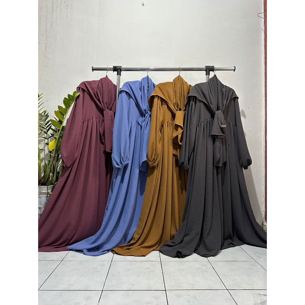 Luna Set Syar'i Pashmina Oval Gamis Wanita Bahan Crinkle Airflow
