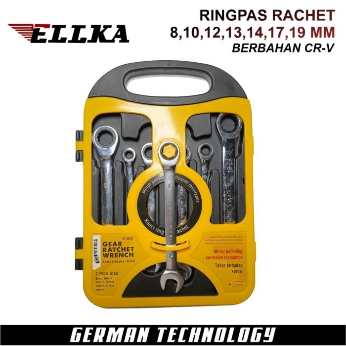 ELLKA GEAR RACHET WRENCH / KUNCI RING PAS RACHET SET 7PCS
