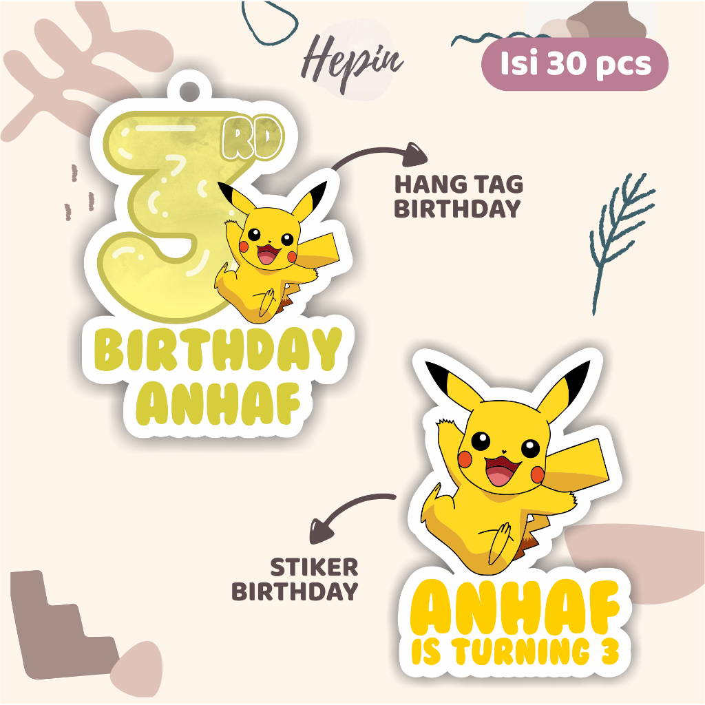 

(30pcs) Hang tag & stiker ulang tahun tema POKEMON/lucu/karakter pokemon /label tag ulang tahun murah/hang tag ulang tahun/tag souvenir ulang tahun/stiker nama ualang tahun/diecut stiker&t ag