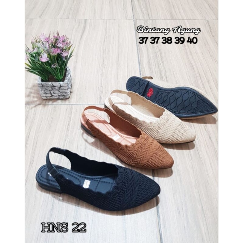 Sendal Slop Flat Rajut Tali Belakang | Sepatu Sendal Flat Bahan Rajut Alas Karet