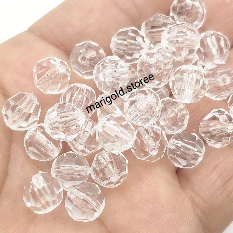 10gr Manik-manik Plastik Bening Segi/Mute Gelang Kalung Transparant Mote Beads Aksesoris