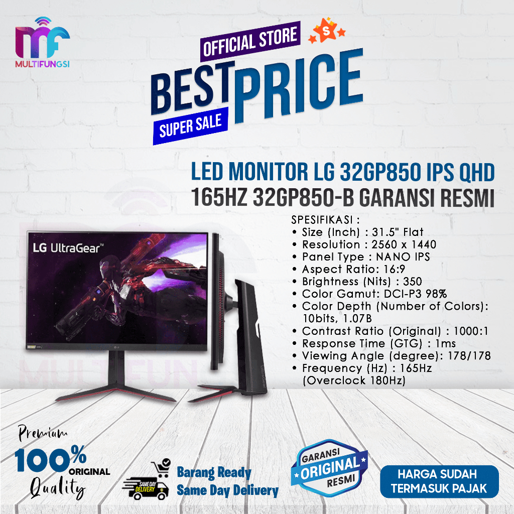 LG UltraGear 32GP850-B Monitor Gaming 32" QHD Nano IPS 165Hz