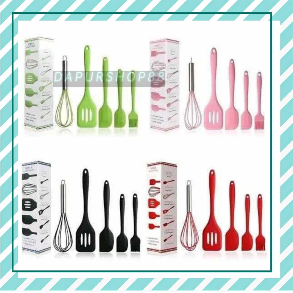 SPATULA SILIKON 5PCS / SPATULA SET SILIKON 5PCS / ALAT MASAK TAHAN PANAS SUTIL / ALAT MASAK SUTIL SE