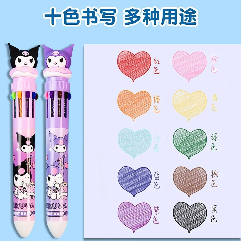 

(Ecer) BALLPOINT PEN 10 WARNA SANRIO KUROMI BLACK PURPLE MELODY HELLOKITTY KP-23001