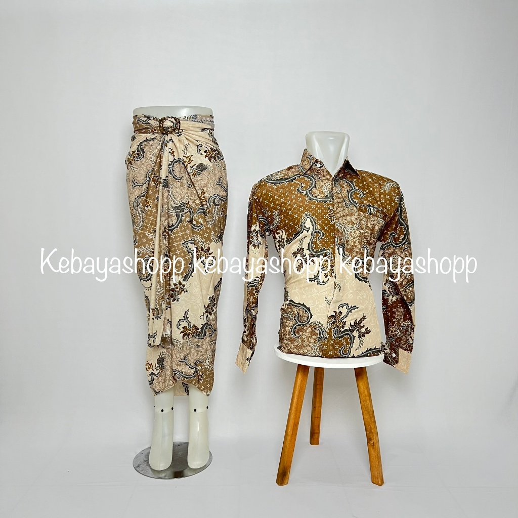 Couple rok lilit batik dan kemeja panjang floral terbaru by kebayashoppvol4