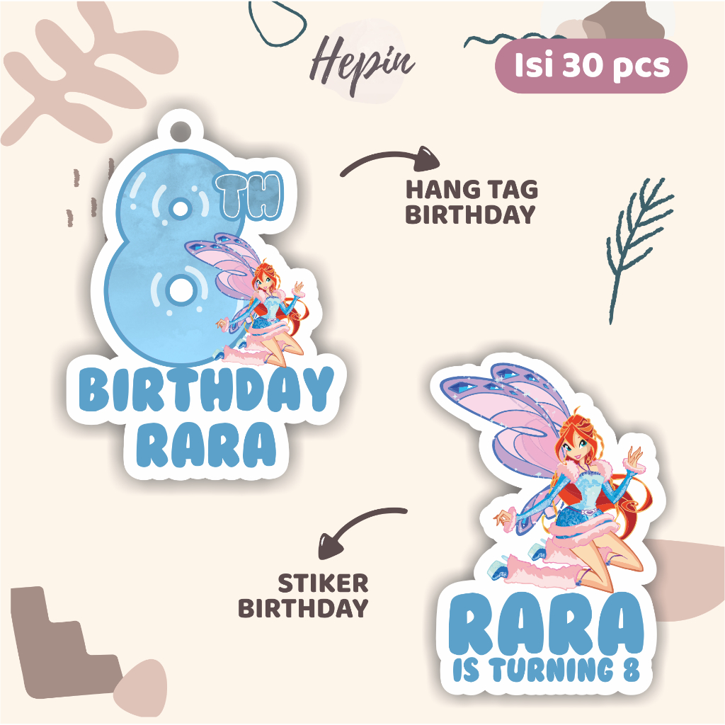 

(30pcs) diecut Hang tag & stiker ulang tahun edisi WINX /label tag ulang tahun murah/hang tag ulang tahun/tag souvenir ulang tahun/stiker nama ualang tahun/diecut stiker&t ag