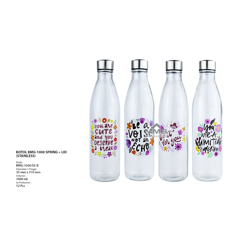 #Botol Kaca #Glass Bottle Spring Tutup Stainless 1000ml  (BMG-1000/SS-B/GB)