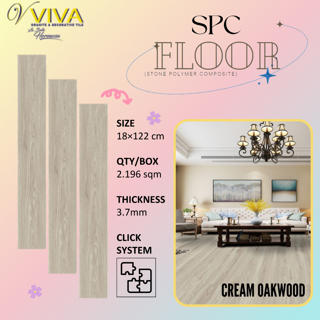 VIVA SPC 5MM Cream Oakwood CLICK SYSTEM / LANTAI KAYU VINYL