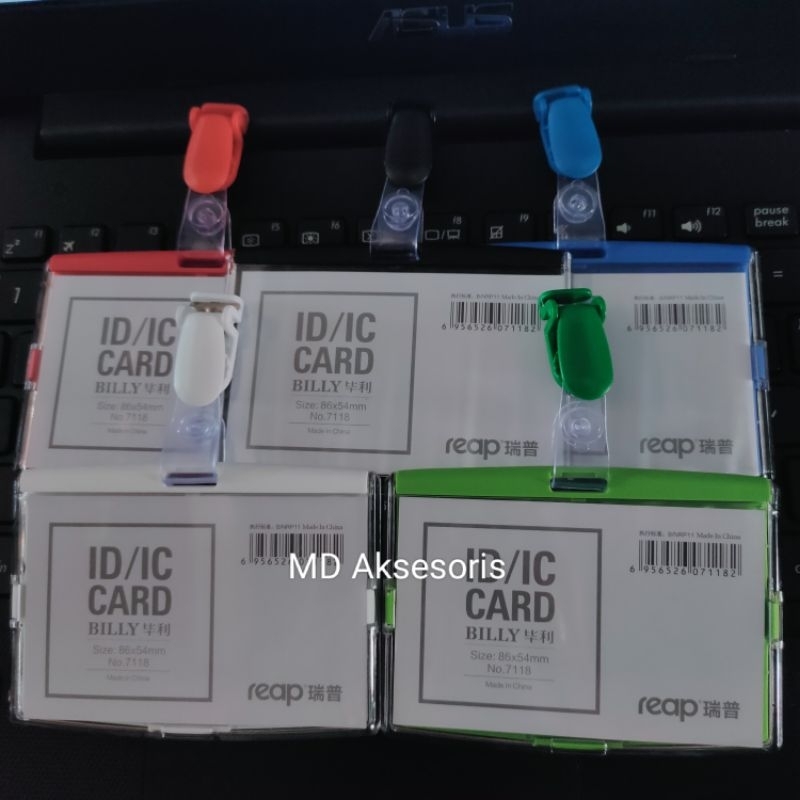 Tempat Id Card Akrilik Holder Id Card Acrylic Transparan Horizontal + jepitan id Card  plastik Jepit