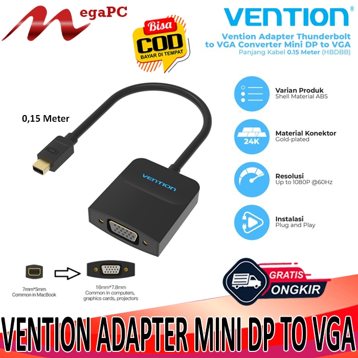 Vention HBDBB Adapter Thunderbolt to VGA Converter Mini DP to VGA
