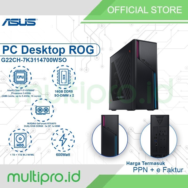 PC Desktop Asus ROG G22CH-7K3114700WSO i7-13700KF 32GB RTX4070 DUAL12G