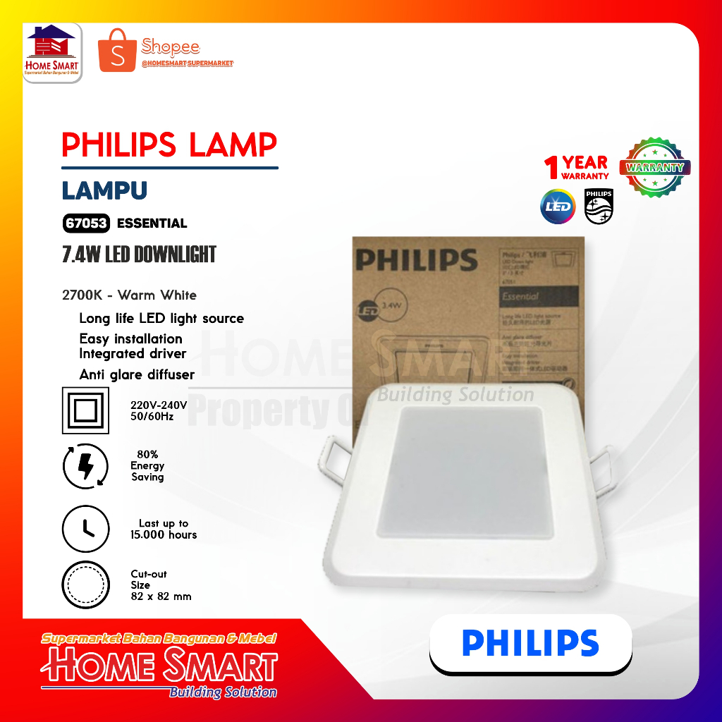 Philips 67052 4 INCH SQUARE LED 7,4 W recessed LED DOWNLIGHT - WW