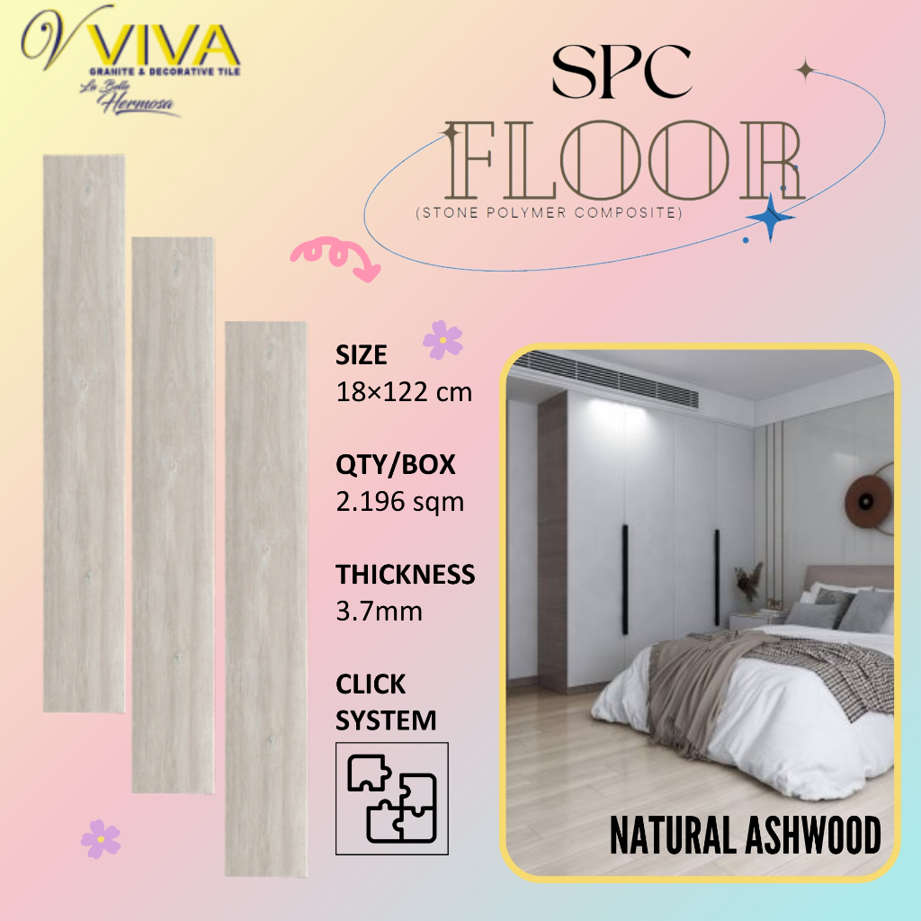 VIVA SPC 5MM Natural Ashwood CLICK SYSTEM / LANTAI KAYU VINYL