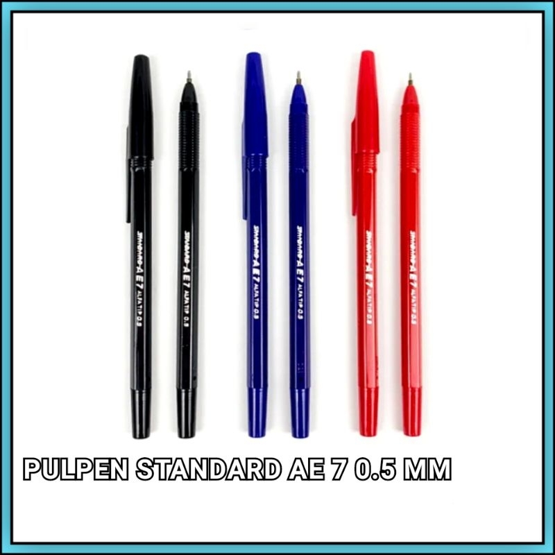 

6 Pcs Pulpen Standard AE7 Hitam Biru Merah 0.5 Mm