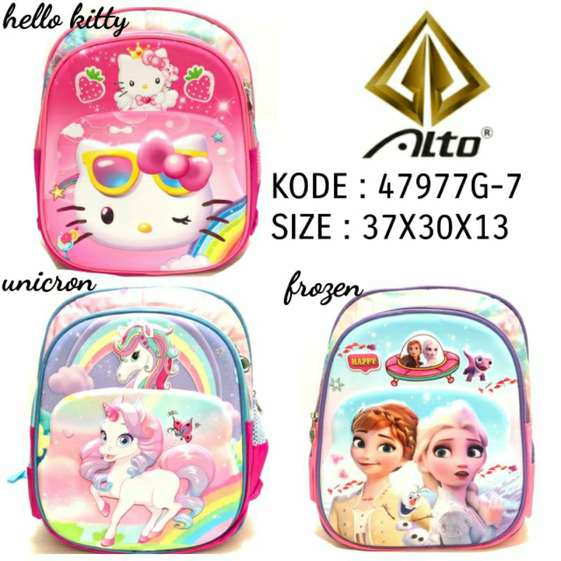 Tas Ransel 3D Timbul Anak Perempuan Original Alto 47977G-7 Motif Hello Kitty Unicorn Frozen