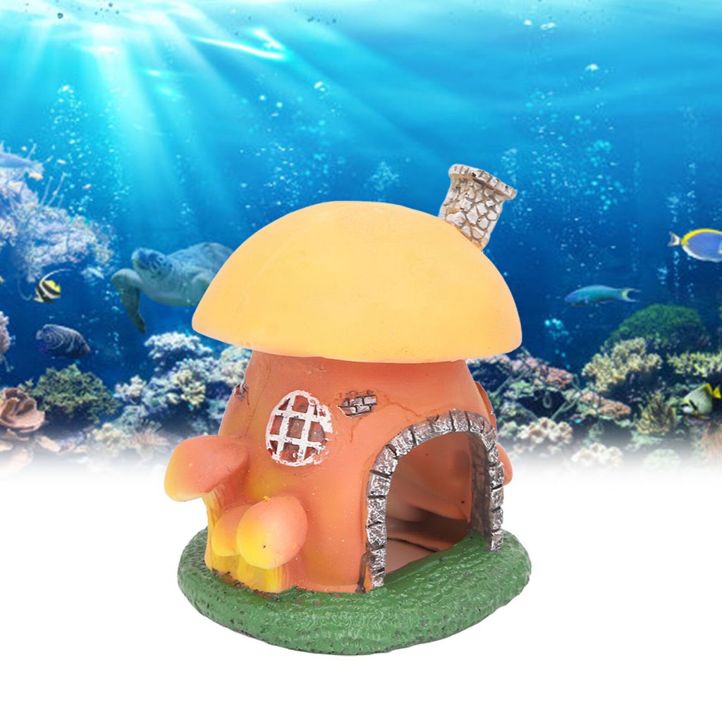 Dekorasi aquarium rumah jamur hobbit, rumah jamur cerobong asap, hiasan aquarium jamur hobbit, hiasa