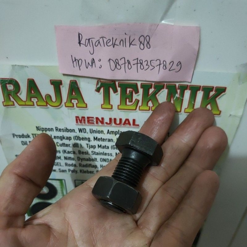 baut mur baja 8.8 drat halus m14x30 drat pitch 1.5 kunci 22 / baut mur 8.8 baja drat halus m14x30 / 