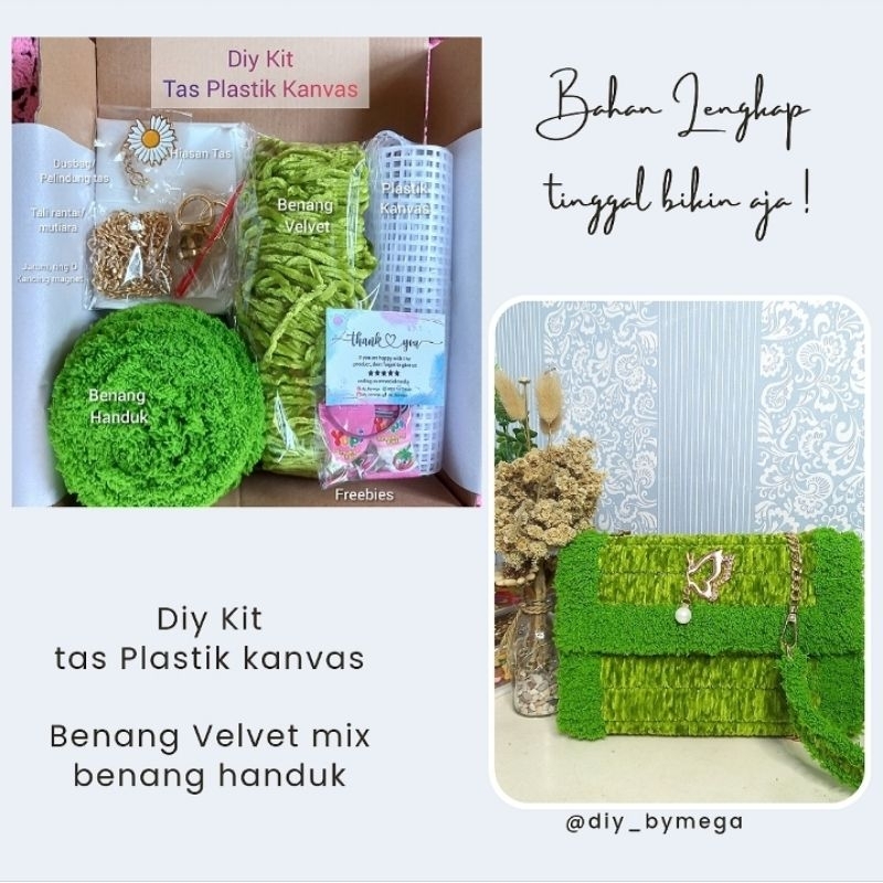 DIY KIT / BAHAN LENGKAP TAS PLASTIK KANVAS BENANG VELVET MIX HANDUK || PLASTIC CANVAS BAG