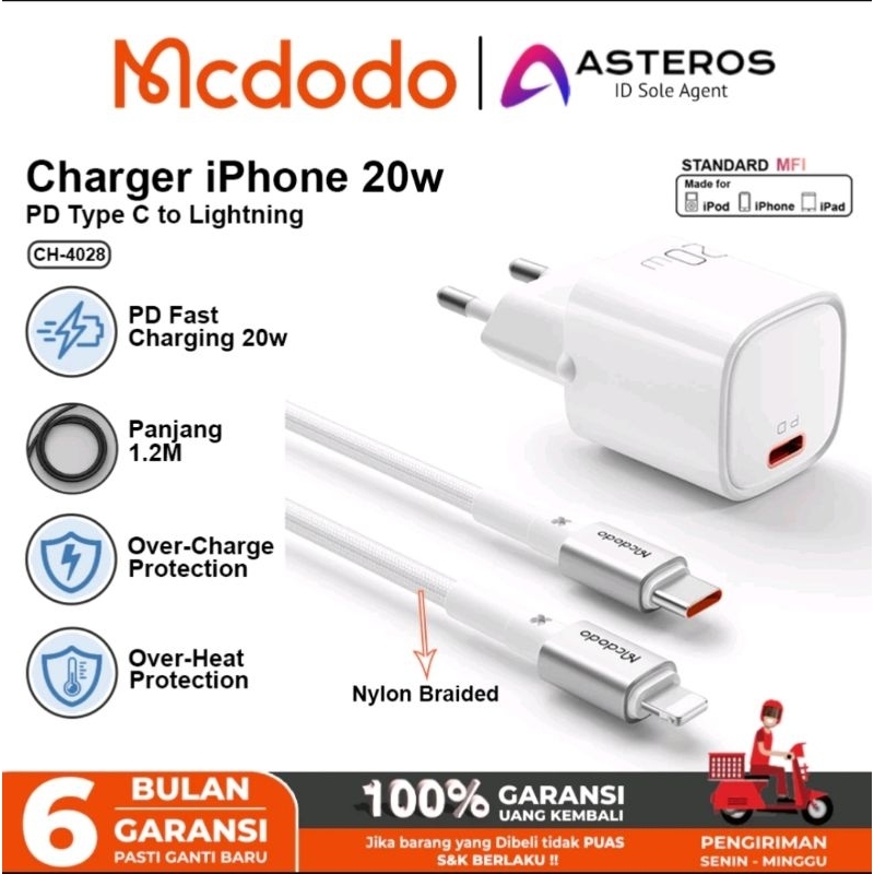 Mcdodo Charger iPhone 14 13 12 11 8 X XR Xs - Fast Charger Mcdodo Power Delivey Original