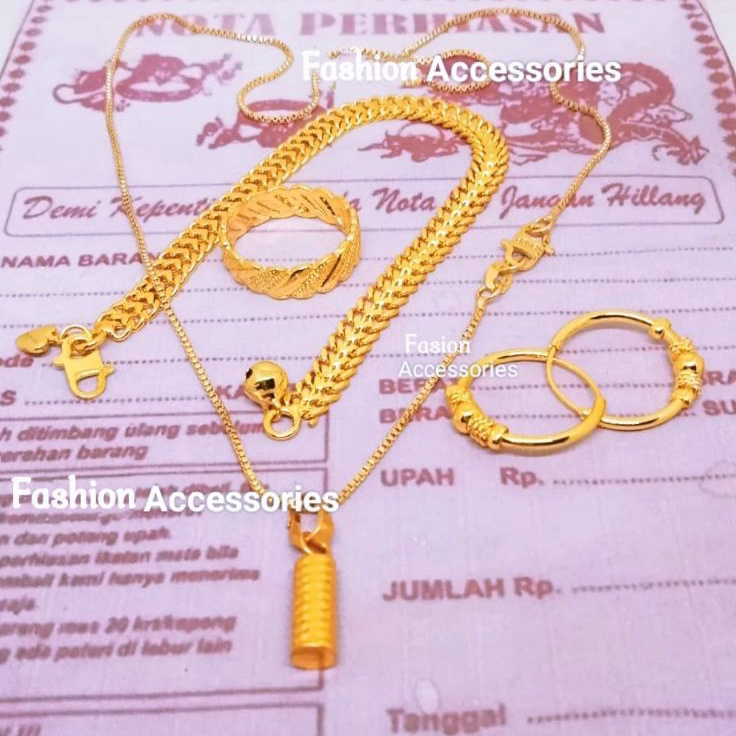 Model Baru Komplit 1 Set Perhiasan Titanium Satu Set Perhiasan Fashion Berlapis Emas24k ➜♪✲❊