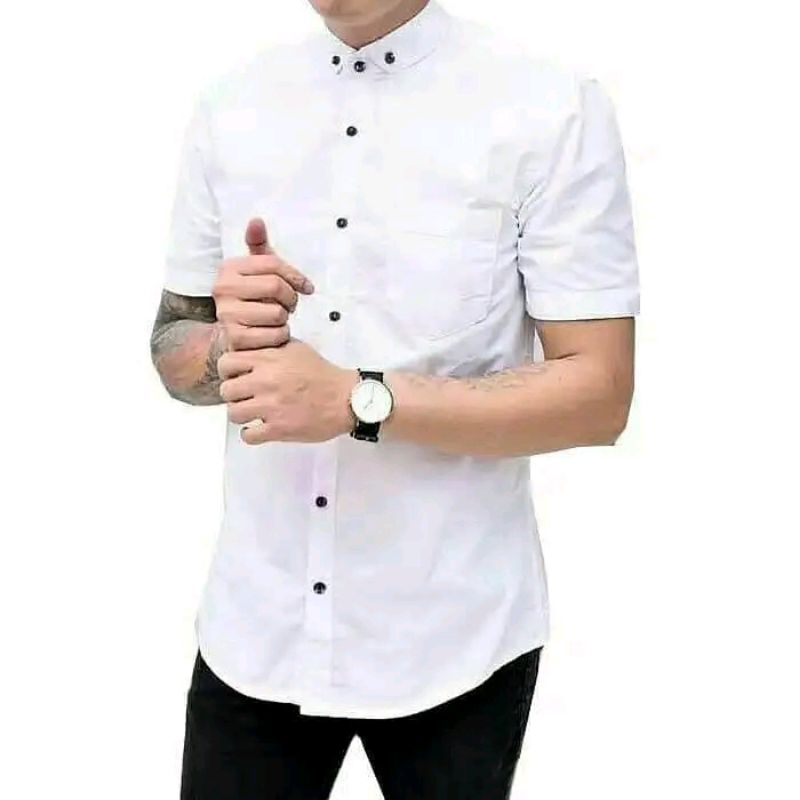 KEMEJA PRIA BOYI TOP MAN LENGAN PENDEK KASUAL FORMAL KERJA PUTIH HITAM