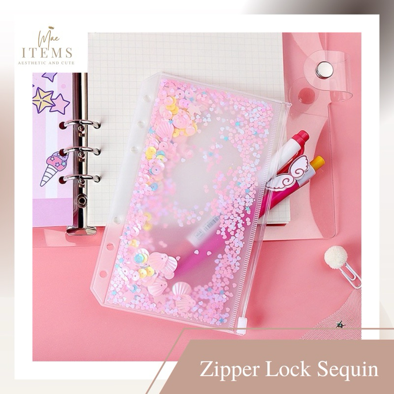 

ZIPPER BAG BINDER A6 6 RING GLITTER TRANSPARAN