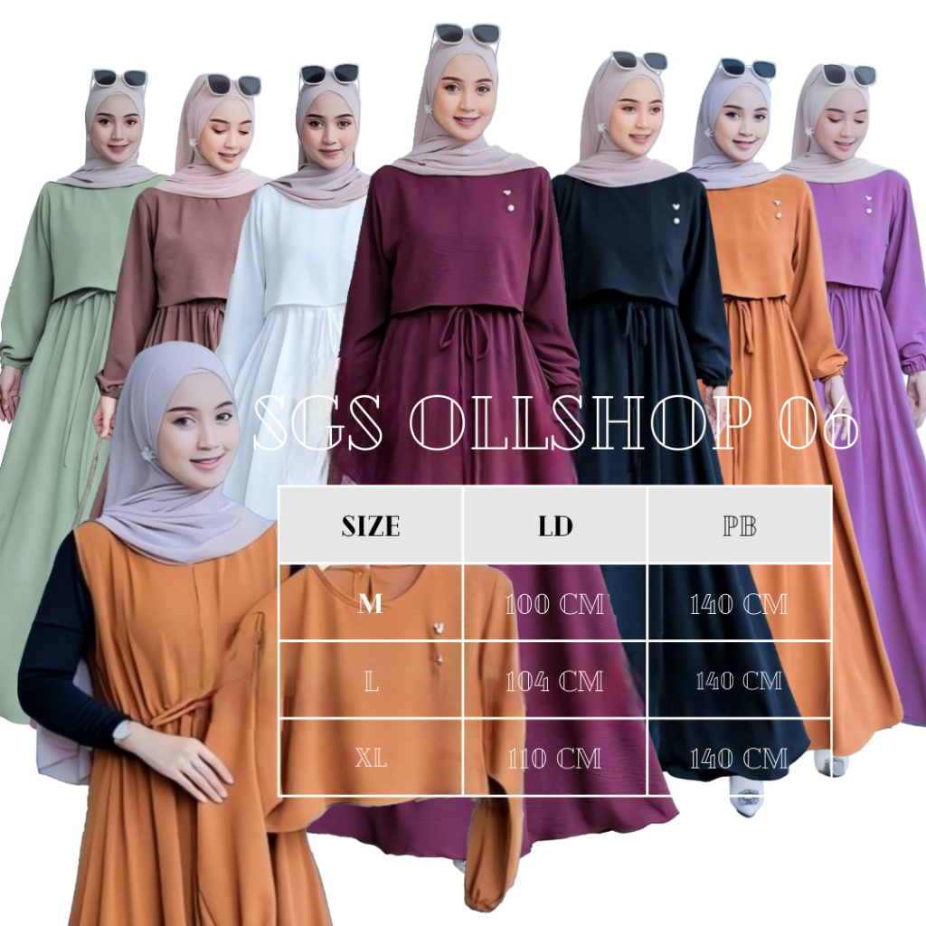 Gamis Nafisa Atasan  Pisah Bahan Crincle Airflow Premium / Nafisa maxy / Outer Crop  Setelan Gamis P