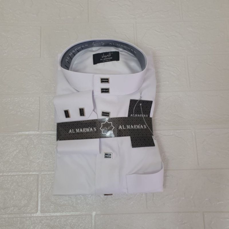 PROMO AL MARWAN KHUSUS PUTIH MANSET KANCING KOTAK / JUBAH PRIA / GAMIS PRIA / LENGAN PANJANG / RABBA