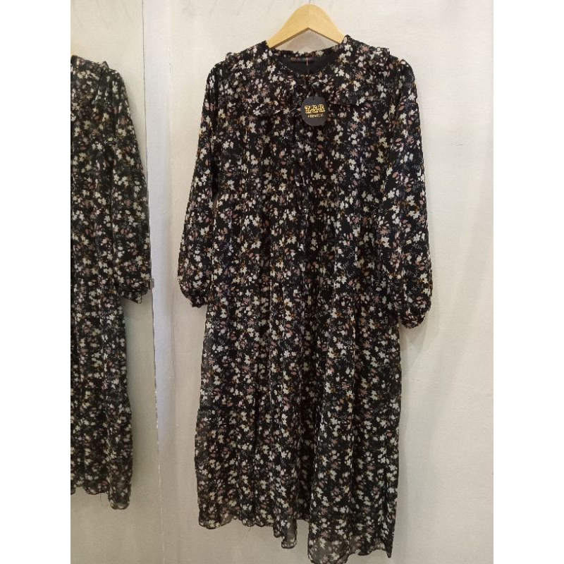 MIDI DRESS BAHAN CERUTI MOTIF BUNGA BUNGA