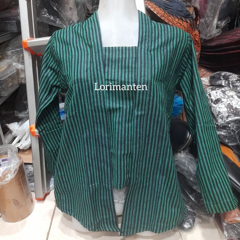 kebaya lurik tenun hijau hitam garis kecil