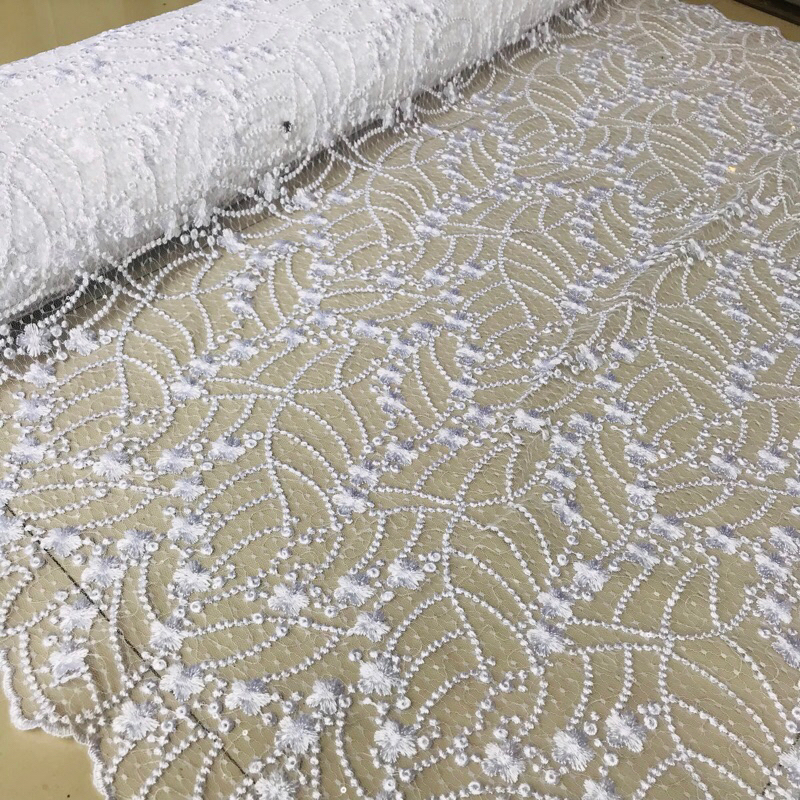 Kain tulle bordir putih bersih/kebaya pengantin
